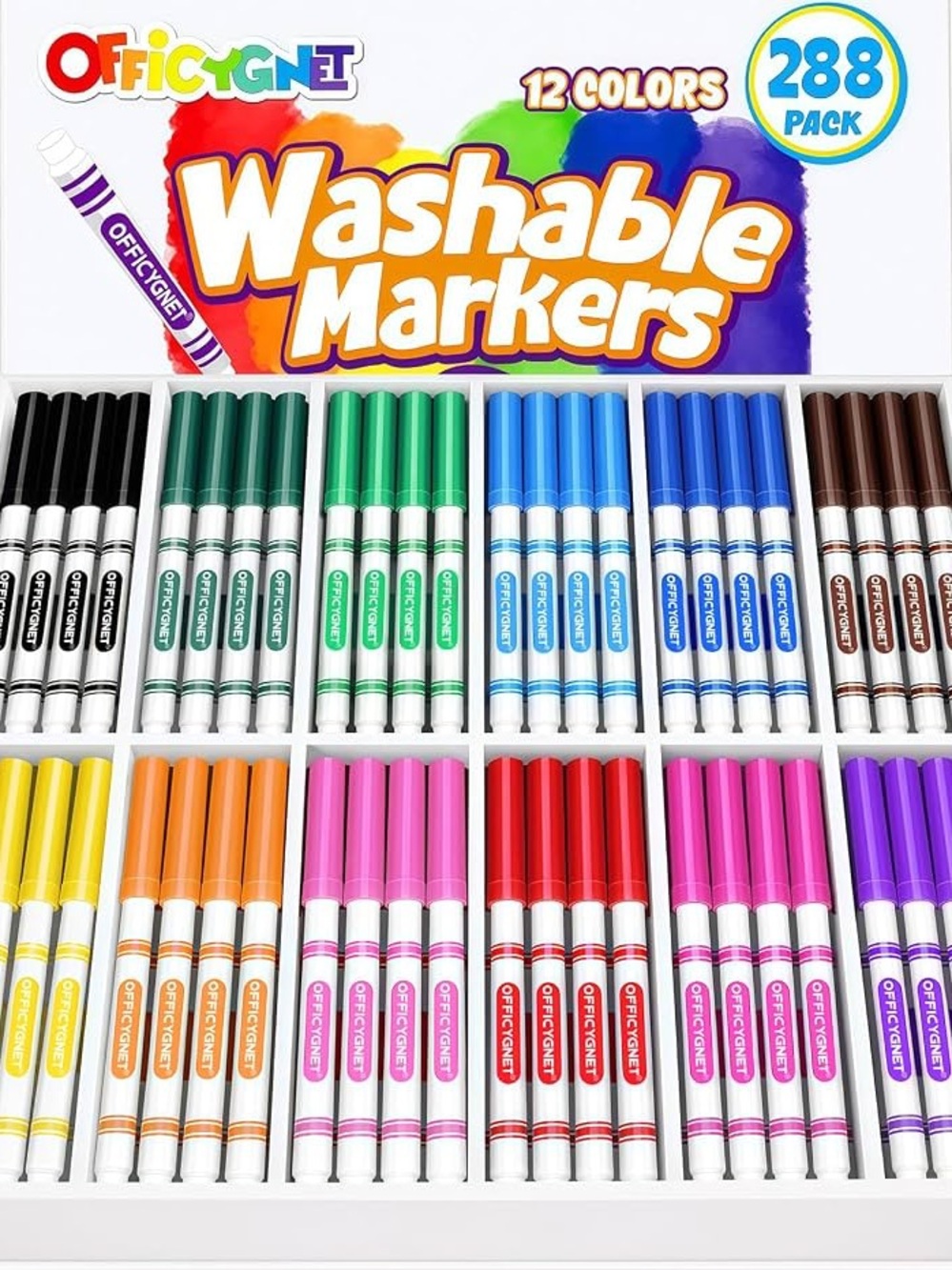 OFFICYGNET Washable Markers - Assorted 12 Colors 288 pack